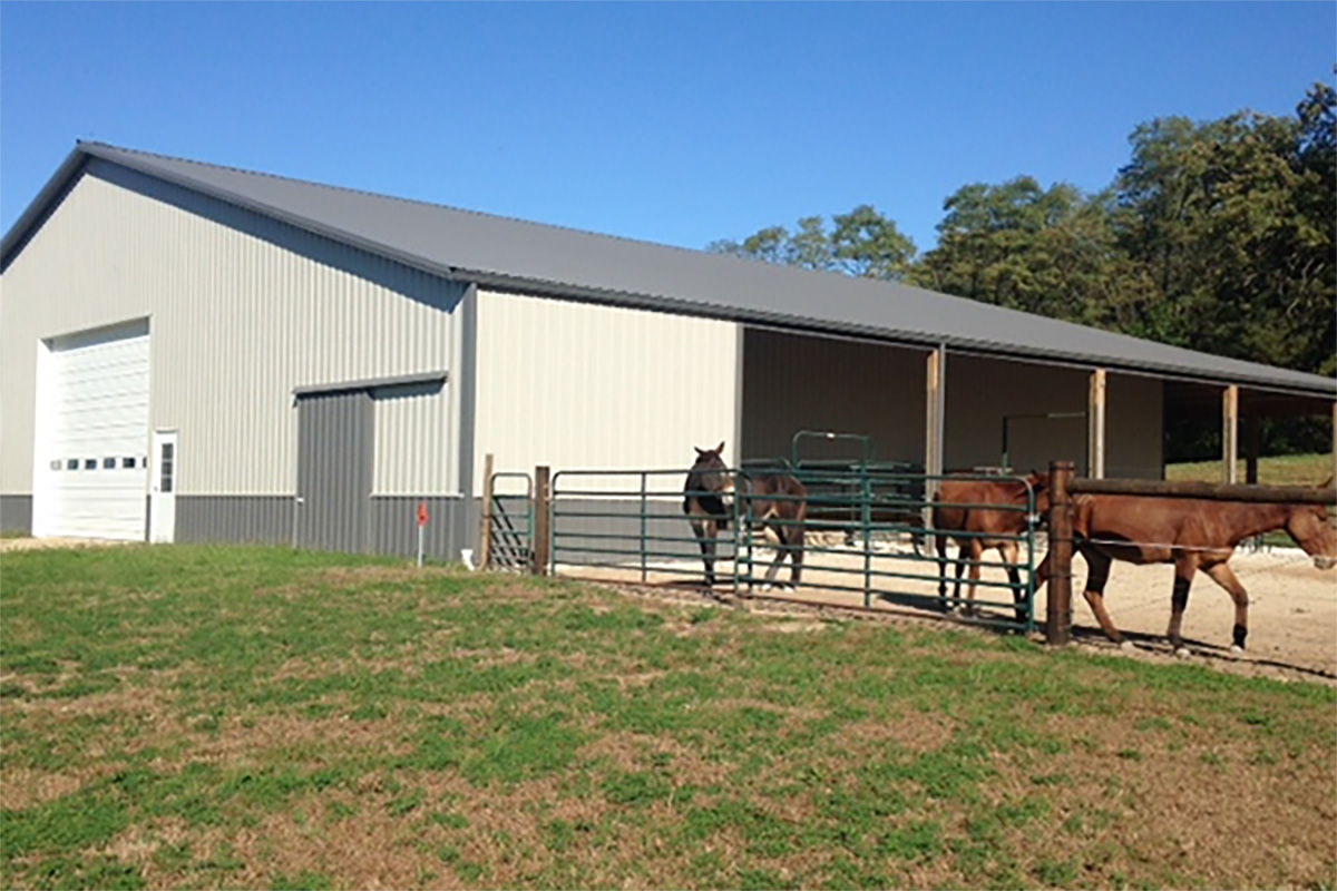A Delaware Equestrian Pole Building in an agricultural setting. Delaware pole building showing versatility.