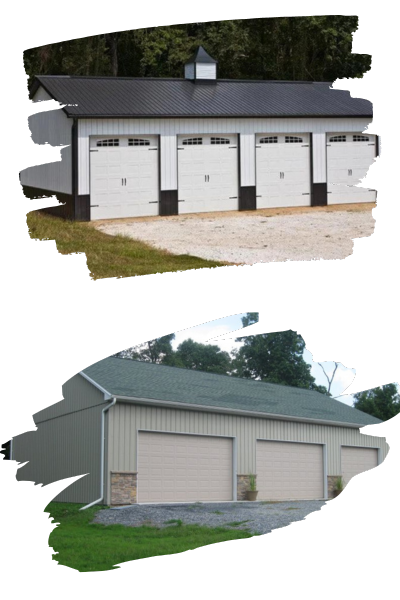 Wainscoting Examples for Delaware Pole Buildings- one example in stone and the other in brick
