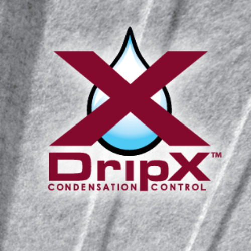Logo for DripX condensation control - felt moisture barrier under roof metal for pole buildings