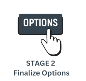 Options stage graphic showcasing customization choices in Titan Buildings’ pole building process.